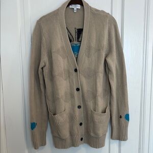 Michael Stars Heart Cotton Cardigan Turquoise and Camel Sz L